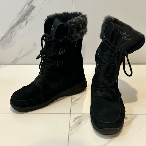 Western Chief Black Faux Fur Winter Boots Size 8 - Picture 4 of 6